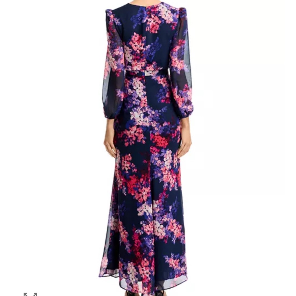 Eliza J Ruffled Long Sleeve Dress Slit Leg Size 14 Cocktail Floral Mother Bride - Picture 2 of 11